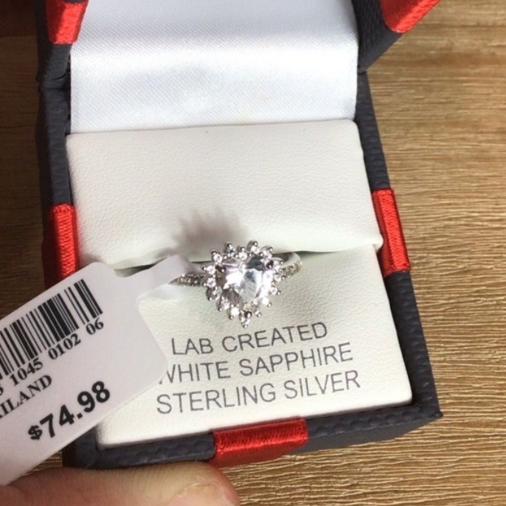 Womens Sterling Silver 925 Heart Shaped Lab Created White Sapphire Ring Size 7